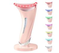 Dopsikn Massaggiatore facciale per terapia della luce a 7 colori, con vibrazione regolabile e termiche per rughe, doppio mento, strumento per la cura della pelle con base a luce rossa, rosa