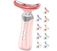 Dopsikn Massaggiatore facciale portatile 9 in 1 con luce rossa per viso e collo, con vibrazione regolabile e termica, per rughe, doppio mento, rosa