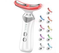 Dopsikn Massaggiatore facciale portatile 9 in 1 con luce rossa per viso e collo, con vibrazione regolabile e termica, per rughe, doppio mento, bianco