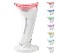 Dopsikn Terapia a luce rossa per viso e collo, massaggiatore facciale a 7 colori con vibrazione regolabile e termico per rughe, doppio mento, strumento portatile per la cura della pelle con base