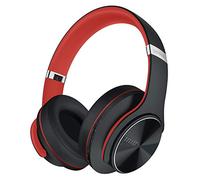 DOQAUS Cuffie Bluetooth Over Ear, fino a 90 ore senza fili con 3 modalità EQ, HiFi Stereo pieghevole con microfono, morbidi cuscinetti auricolari per iPhone/ipad/Android/laptop (rosso-nero)