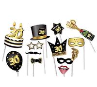 DOR import S.r.l. Accessori per foto party 30 anni - 12 pz - festa 30 compleanno in Nero/Oro - Tela - Decorazione per Compleanno