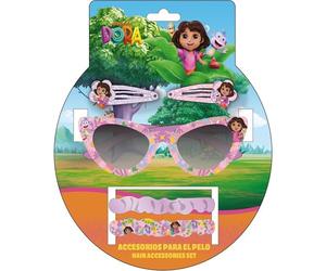 Dora l'Explorer - Set di occhiali da sole di bellezza - accessori per capelli con clip, elastici e occhiali per bambini