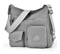 Dora & Liz Multipurpose Hobo Purse for Women with Antitheft RFID, Waterproof Nylon Crossbody Bag Shoulder Handbag, Convertible Backpack, grigio., L