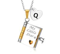 DORANA My Little Star - Collana con ciondolo a forma di libro con iniziale per figlia, non si ossida, regalo per figlia di mamma e papà, lettera A-Z, ciondolo a forma di cuore, per bambini e