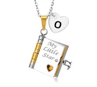 DORANA My Little Star - Collana con ciondolo a forma di libro con iniziale per figlia, non si ossida, regalo per figlia di mamma e papà, lettera A-Z, ciondolo a forma di cuore, per bambini e