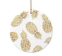 Dorato Ananas Sfondo Stampa Natale Collaboratore Regali Per Amici Famiglia Circolare Ceramica Natale Appeso Ornamenti Per La Decorazione Albero