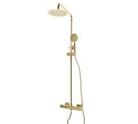 Dorato Colonna Doccia Ottone Retrò con Miscelatore Set rubinetto in acciaio inox oro doccia miscelatore rubinetto doccia termostato Kit Doccia Parete Regolabile Altezza