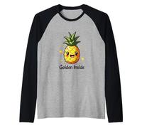 Dorato Dentro Cartoon Ananas Carino Kawaii Frutta Design Maglia con Maniche Raglan