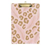 Dorato Glitter Leopard Print con Accenti Piuma Menu Holder Appunti Impermeabile per Pallavolo Baseball Allenatori Dimensioni 9 x 12