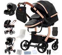 Doraystar Pelle PU Passeggino 3 in 1, Passeggino Trio con Due Modalità di Spinta Reversibile, Passeggino Neonati con Design Pieghevole in Un Clic, Trio Neonato Grande Nacelle Comoda (B518 Black)