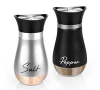 Dorblely Saliera e Pepiera Set, 120ml Fondo di Vetro Sale e Pepe, Tradizionale Spargisale da Cucina per Spezie, Spezie, Sale, Pepe, Spezie - Nero&Argento