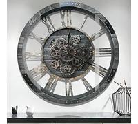 DORBOKER Orologio da Parete Grande Legno Massiccio con Ruota Dentata Mobile Senza Ticchettio Silenzioso Vintage Retrò Industriale Decorativo per Soggiorno, Cucina, Ufficio, Sbarra (Grigio,68cm)
