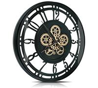 DORBOKER - Orologio da parete in metallo, grande e moderno, industriale/steampunk, vintage e rustico, ingranaggi in movimento, per casa, casa di campagna e ufficio, 53 cm, color oro nero, numeri arabi