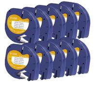 Doree 10 Nastri Etichette Compatibili 91200 / S0721520 in Carta 12 mm x 4 m, Nero su Bianco, Compatibili con Dymo LetraTag LT-100H, LT-100H Plus, LT-100T, LT-100T Plus, LT100-H, 200B, QX-50, XM, XR