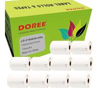 Doree 10 Rotoli DHL 2166659 Etichette di Trasporto, compatibili con Dymo etichette, 102 mm × 210 mm, Bianco su nero, per LabelWriter 4XL (140 etichette per rotolo)