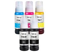 DOREE 104 - Set da 5 flaconi di inchiostro compatibili (2 Nero, 1 Ciano, 1 Magenta, 1 Giallo) per Epson EcoTank ET-2710, ET-2711, ET-2712, ET-2714, ET-2715, ET-2720, ET-2726, ET-4700