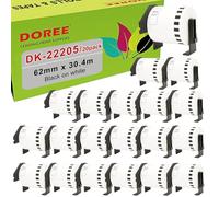 DOREE 20 Rotoli DK-22205 62mm x 30,48m Etichette Continue | 62mm x 30,48m Etichette Continue Compatibili con Brother DK-22205 nero su bianco Brother QL-700/800
