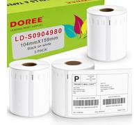 DOREE 3 Rotoli S0904980 etichette extra large 104 mm x 159 mm | (220 etichette per rotolo) etichette s0904980 compatibili dymo 104 x159 mm LabelWriter 4XL. - Non per 5XL