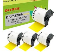 DOREE 4 Rotoli DK-22205 62mm x 30,48m Etichette Continue Gialle | 62mm x 30,48m Etichette Continue Compatibili con Brother DK-22205 nero su giallo Brother QL-700/800