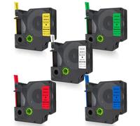 DOREE 5 pezzi D1 nastri etichette 12 mm x 7 m,impermeabili UV, inclusi D1 45013, 45016, 45017, 45018, 45019 bianco/blu/rosso/giallo/verde, compatibili con Dymo LabelManager 160, 210D, 280, 350, 360D.
