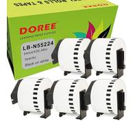 DOREE 5 Rotoli DK-N55224 54 mm x 30,48 m Etichette continue non adesive | 54 mm x 30,48 m Etichette continue non adesive compatibili con Brother DK-N55224 Nero su bianco, Brother QL-650TD/700/800