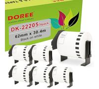 DOREE 6 Rotoli DK-22205 62mm x 30,48m Etichette Continue | 62mm x 30,48m Etichette Continue Compatibili con Brother DK-22205 nero su bianco Brother QL-700/800