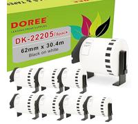 DOREE 8 Rotoli DK-22205 62mm x 30,48m Etichette Continue | 62mm x 30,48m Etichette Continue Compatibili con Brother DK-22205 nero su bianco Brother QL-700/800