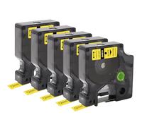 DOREE Confezione da 5 Nastri 45018 S0720580 - Nastro D1 12 mm x 7 m, Nero su Giallo, Sostituzione Compatibile al 100% per Etichettatrici Dymo LabelManager 100, 150, 160, 220P, 260P, 280, 420P, 500TS