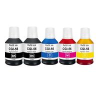 DOREE GI-56 Multipack - Bottiglie d'inchiostro compatibili per Canon MAXIFY GX7050, GX6050, GX5050, GX4050, GX3050 (set da 5: 2 nero, 1 ciano, 1 magenta, 1 giallo)