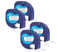 DOREE Nastro adesivo compatibile 91221/91201 S0721660,12 mm x 4 m, nero su bianco, in plastica altamente impermeabile, compatibile con Dymo Letratag LT-100H LT-100T XR 200B (confezione da 4)