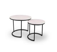 DOREEN SET DI 2 TAVOLI ROTONDI STRUTTURA IN METALLO E BASE IN MDF D.35-43CM BIANCO E STRUTTURA NERA