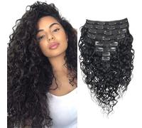 Doren Profondo Ricci Clip In Estensioni Dei Capelli Umani per Le Donne 8 Pezzi 20 Clip 120g Remy Brasiliano Acqua Onda Capelli Colore Nero Naturale 40,6 cm(16 Pollici)