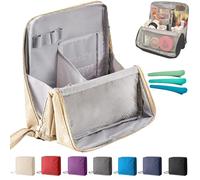 Doresty Makeup Bag, Multi-Purpose Large Capacity Oxford Cloth Standing Makeup Bag with Multiple Compartments, Upright Design for Cosmetics (Beige)