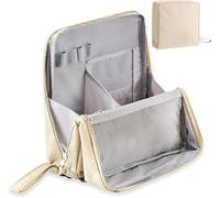 Doresty Makeup Bag, Standing Makeup Bag - Large Capacity Waterproof Oxford Cloth Cosmetic Organizer with Compartments, Freestanding Toiletry/Travel Bag for Women(Beige)