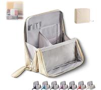 Doresty Makeup Bag, Standing Makeup Bag, Multi-Purpose Large Capacity Cosmetic Organizer, Portable Traveler Make-up Bags, with Compartments Travel Home Women Use (Beige)