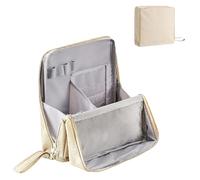 Doresty Makeup Bag, standing makeup bag, New Portable Large Capacity Vertical Makeup Organizer Bag with Compartments, Waterproof MultiPurpose Stand Up (Beige)