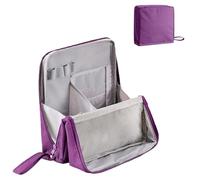 Doresty Makeup Bag, standing makeup bag, New Portable Large Capacity Vertical Makeup Organizer Bag with Compartments, Waterproof MultiPurpose Stand Up (Purple)
