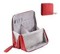 Doresty Makeup Bag, standing makeup bag, New Portable Large Capacity Vertical Makeup Organizer Bag with Compartments, Waterproof MultiPurpose Stand Up (Red)