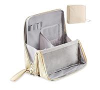 Doresty Makeup Bag, Standing Makeup Bag - Portable, Large Capacity, Multi-Purpose Large Capacity Oxford Cloth Standing Toiletry Bags, Waterproof Toiletry Organizer with Compartments (Beige)