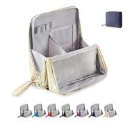 Doresty Makeup Bag, Standing Makeup Bag, Vertical Large Opening Waterproof Multifunctional Make up Bags, Portable, Large Capacity with Compartments, Travel-Friendly (BEIGE)