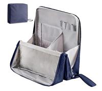Doresty Standing Up Makeup Bag Portatile Large Capacity, Multi-Purpose Oxford Cloth Makeup Organizer, Waterproof Toiletry Bag with Compartments, blu navy, Borsa da trucco in piedi