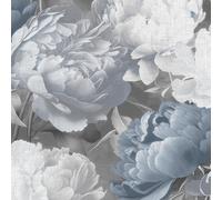 Doretta Floreale Carta Da Parati IN Vinile 213302 Blu Fiori Trama Tessuto Muriva
