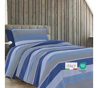 Dorian Home - Set Copripiumino Matrimoniale 250x210 con Sacco in 100% Puro Cotone + 2 Federe Cuscino Letto 50x80 con Patella di 18 cm (Garda Blu, Una Piazza e Mezza - 200x210 cm)
