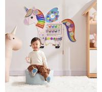 Dorifine Piastra da parete indotta da unicorno, per bambini, montaggio a parete attiva, per pareti dei bambini, giocattolo 3, dadi di attività, adatto per cameretta dei giochi, rosa