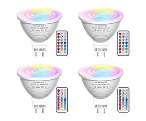 DoRight 3W MR16 GU5.3 LED RGB Lampadine, 12V Dimmerabile MR16 LED Spot Light con telecomando, 16 colori a scelta con funzione di memoria e temporizzazione, RGB + bianco caldo 3000K - 4 pezzi