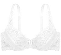 Dorina Angie Reggiseno con Ferretto, Copertura Totale con Dettagli in Pizzo Floreale, Coppe Non Imbottite e Ali in Micro Fibra Morbida, Bianco