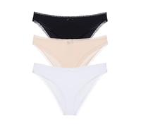 Dorina Essential Cotton Slip Brasiliani Multi-Pack (3 Pz) - Silhouette Cheeky, Tessuto Traspirante, Bordo in Pizzo, Nero, Bianco, Beige