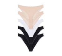 Dorina Essential Cotton Slip Brasiliani Multi-Pack (5 Pz) - Silhouette Cheeky, Tessuto Traspirante, Bordo in Pizzo, Nero, Bianco e Beige