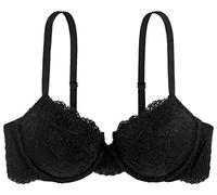 Dorina Lianne Reggiseno Leggermente Imbottito, Pizzo Floreale con Bordi Scallopati, Coppe Preformate con Ferretto e Ali in Morbido Tessuto Micro, Nero